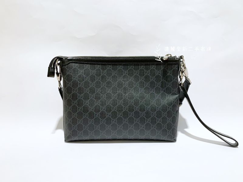 A11098 Gucci 雙G黑色GG紋pvc手提斜背郵差包726833(台北店)